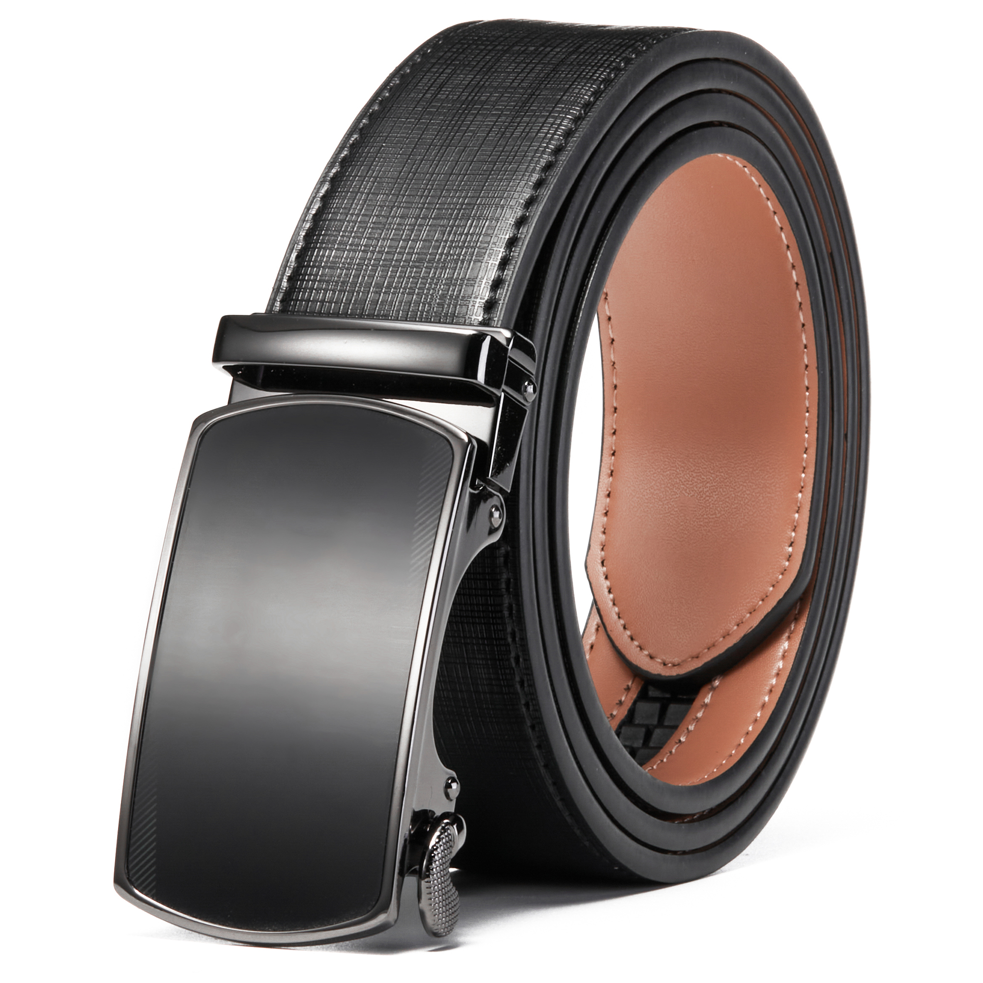 1 3/8 Wide Black/White/Brown CLUBBELTS Mens Leather Ratchet Belt with Automatic Buckle Adjustable Dress Belt for Men