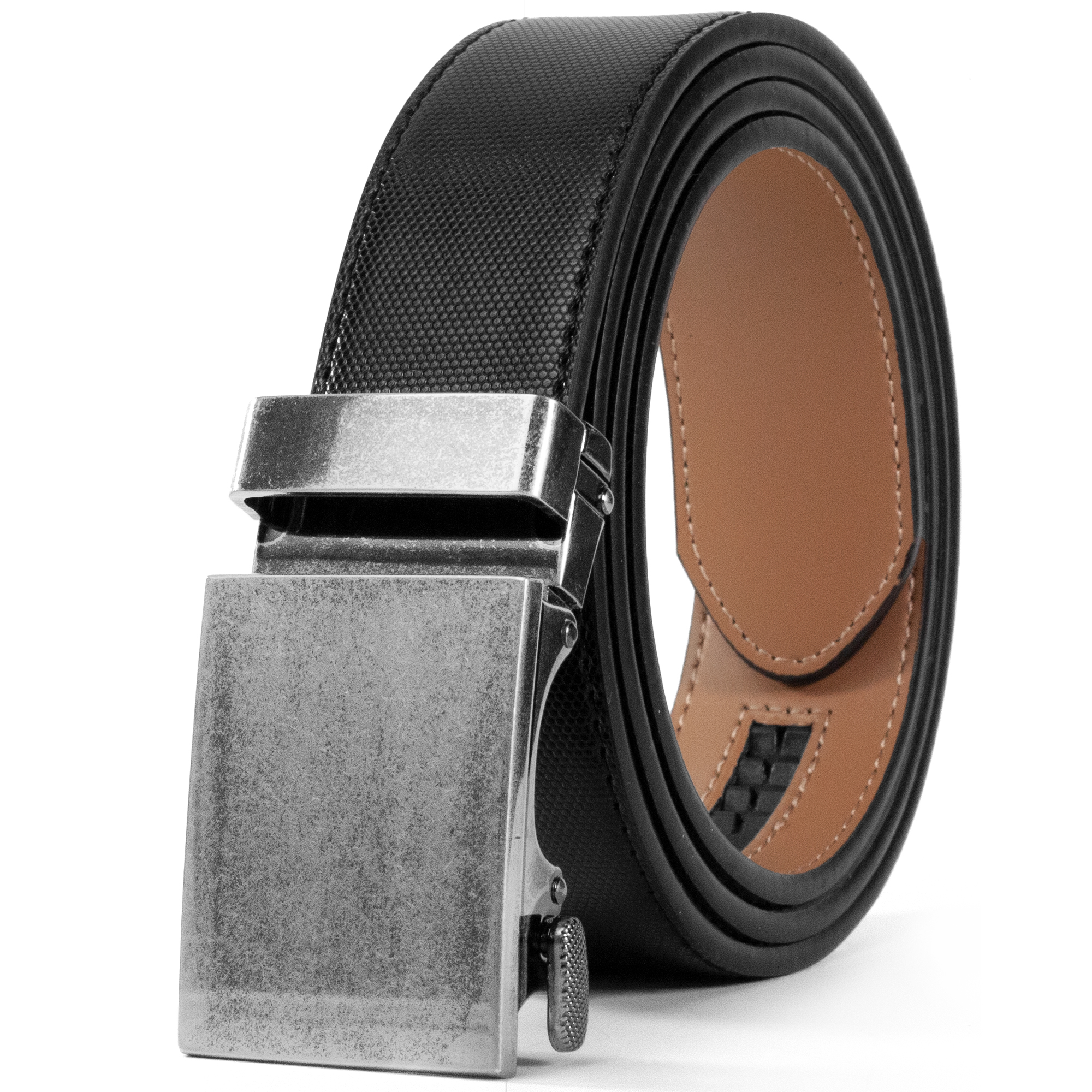 1 3/8 Wide Black/White/Brown CLUBBELTS Mens Leather Ratchet Belt with Automatic Buckle Adjustable Dress Belt for Men